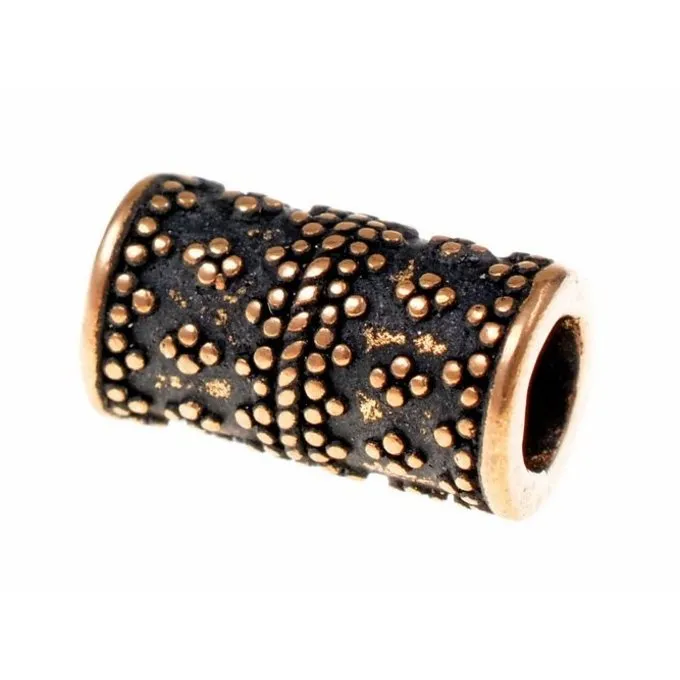 Cilindervormige Vikingbaardkraal Met Granulering, Brons 3 Cilindervormige Vikingbaardkraal Met Granulering, Brons