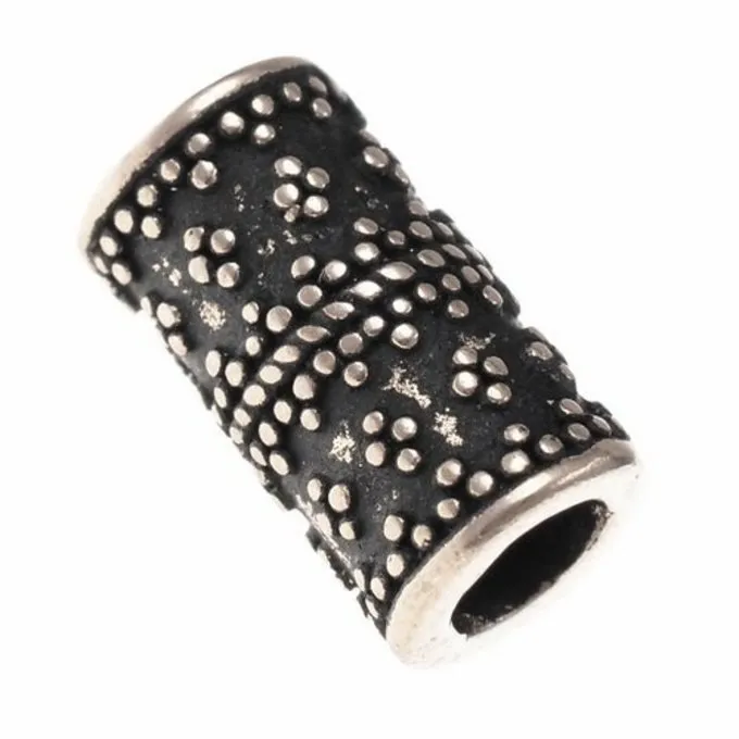 Cilindervormige Vikingbaardkraal Met Granulering, Verzilverd 3 Cilindervormige Vikingbaardkraal Met Granulering, Verzilverd