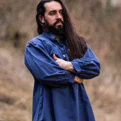 Leonardo Carbone Middeleeuws Hemd, Blauw -Mode Winkel middeleeuws hemd blauw 2
