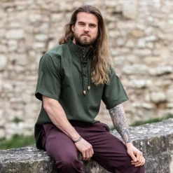 Leonardo Carbone Middeleeuws Hemd Met Korte Mouwen, Groen -Mode Winkel middeleeuws hemd met korte mouwen groen 2