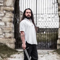 Leonardo Carbone Middeleeuws Hemd Met Korte Mouwen, Wit -Mode Winkel middeleeuws hemd met korte mouwen wit 4