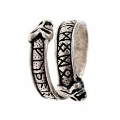 Runenring Met Wolvenkoppen, Verzilverd -Mode Winkel runenring met wolvenkoppen verzilverd 1