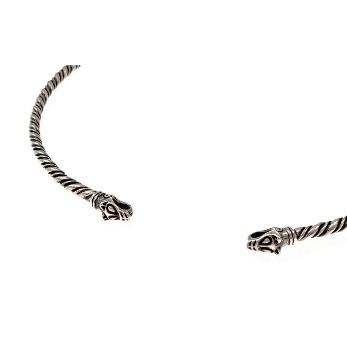 Vikingtorque Met Wolvenkoppen, Verzilverd 4 Vikingtorque Met Wolvenkoppen, Verzilverd - Afbeelding 2