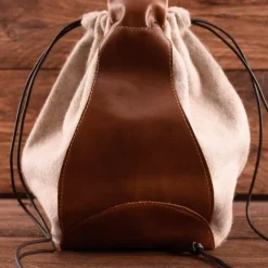 Epic Armoury Wol-leren Buidel, Beige-bruin -Mode Winkel wol leren buidel beige bruin 4